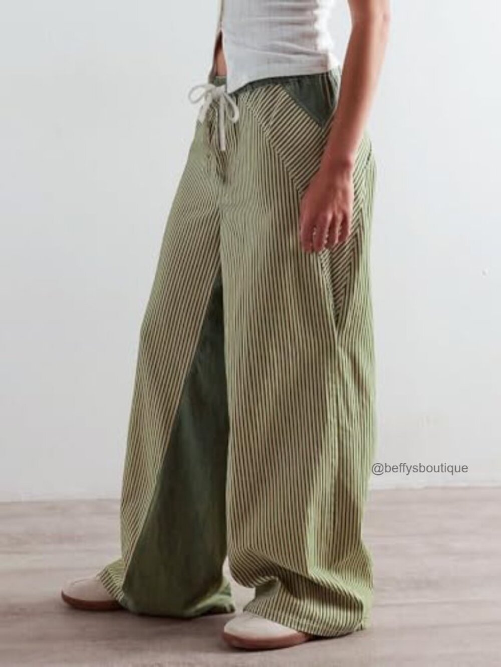 Striped Wide Leg Drawstring Low Rise Boho Pants - Picture 2 of 6